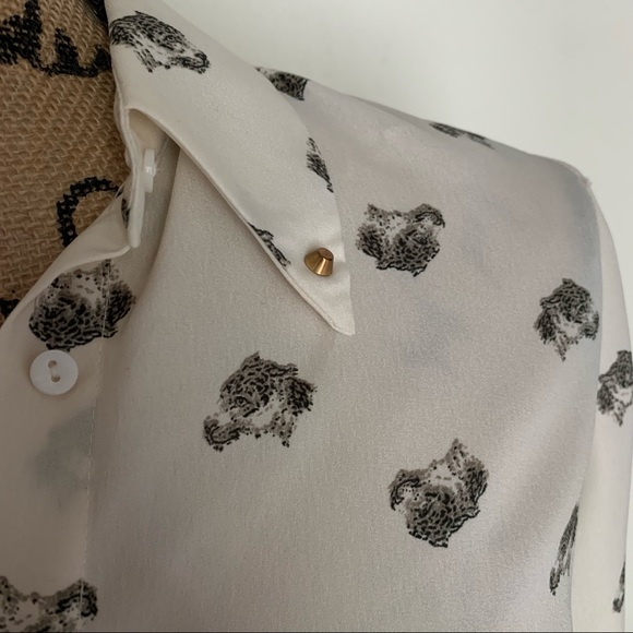Zara Women Silky White Animal Print Button Down. Size Small. - Picture 2 of 6